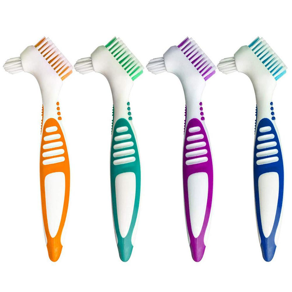 Denture Brushes with Soft Bristles and Plastic Handle Double Sided Multi-layered False Teeth Brush for Home or Hotel Use